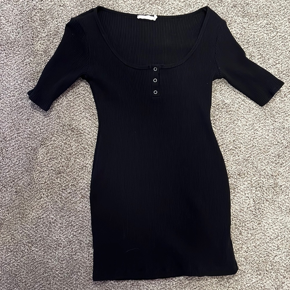 Ribbed Lush cotton long short sleeve mini dress